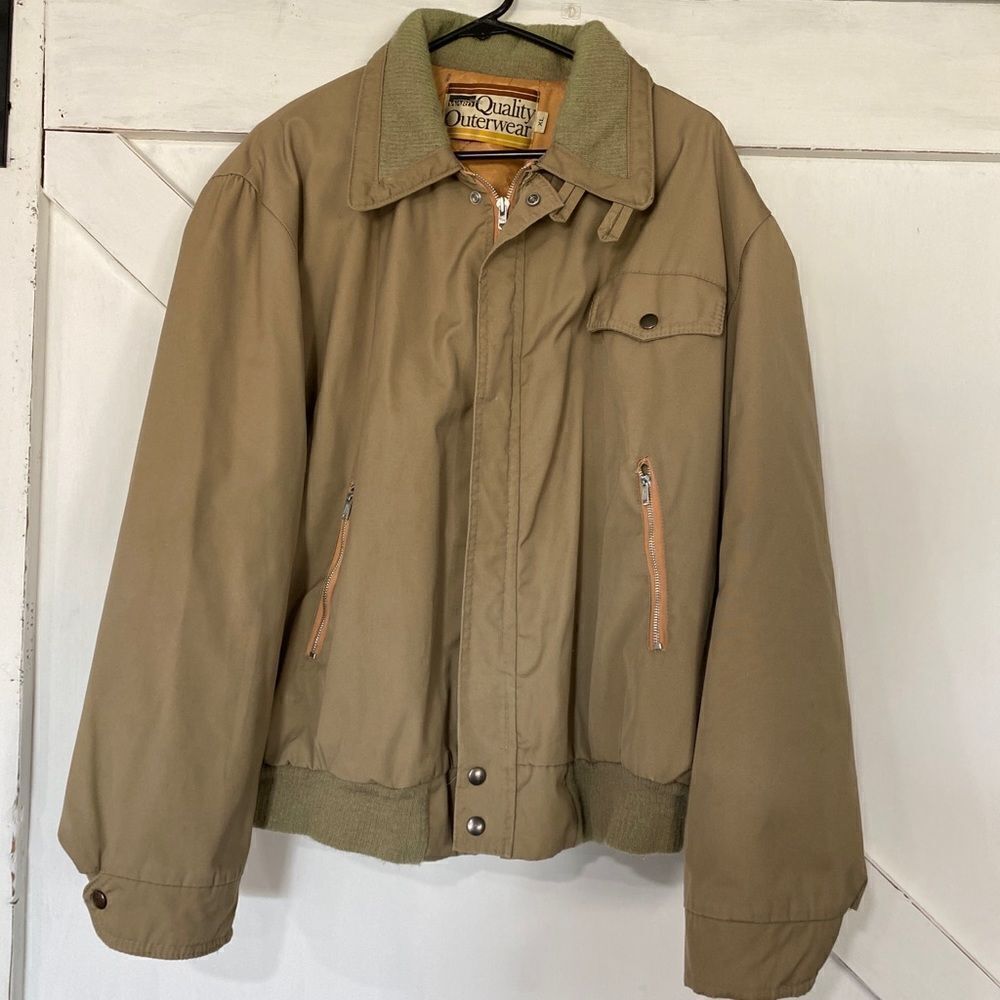 Vintage Montgomery Ward Sandstone Chore Coat Size XL Corduroy Collar